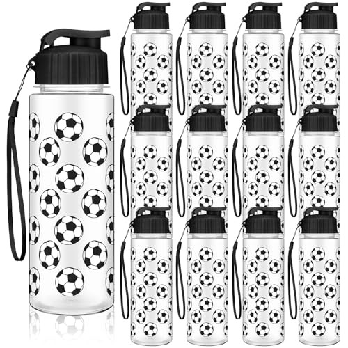 Funnymoom 12 Pcs Soccer Water Bottles 17 oz Soccer Sports Bottle with Leak Proof Flip Top Reusable Plastic Water Bottles for Team Gift Accessories Sports Party Favors Supplies