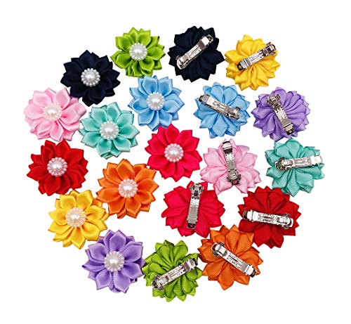 PET SHOW 10pairs Flower Small Dogs Hair Bows with French Barrette Hair Clips Cat Puppy Party Birthday Grooming Hair Accessories 10 Colors