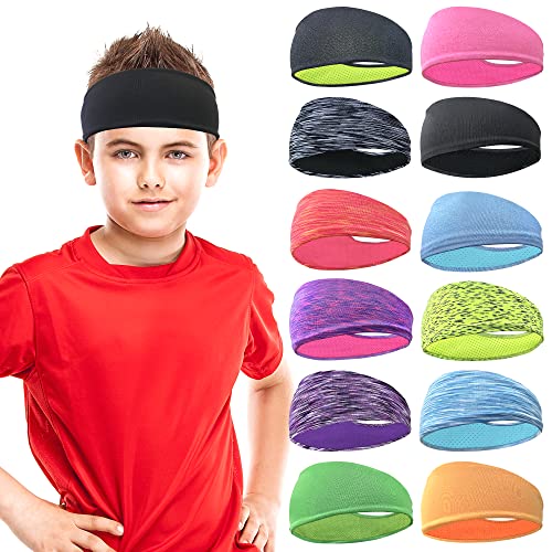 JOYOYO 12 Colors Headbands Breathable Athletic Sweatbands Sports Headband Moisture Wicking Elastic Hairband for Kids Children and Teenagers