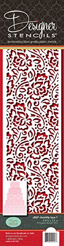 Designer Stencils Chantilly Lace 1 Cake Side foodgrade stencil, 3.8 X 13, Beige/Semi-Transparent