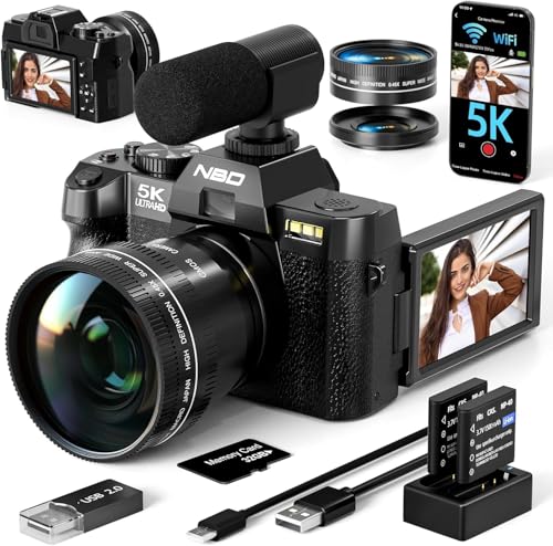 NBD 5K Digital Cameras for Photography 48MP Autofocus Vlogging Video Camera for YouTube with 32GB TF Card & 2 Batteries,16X Zoom Anti-Shake, Wide Angle & Macro Lens (Black)
