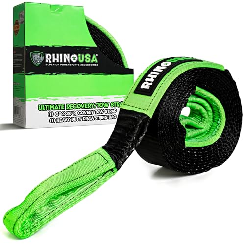 Rhino USA Recovery Tow Strap (6" x 30') - 48,000lb Break Strength - Emergency Recovery Strap Tow Rope for Big Trucks, SUV, Backhoe, Excavators & More - Heavy Duty Towing Strap for Offroad 4x4 Use