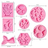 Elfkitwang Marine Theme Fondant Silicone Mold,Seashell,conch, Mermaid Tail,Seahorse,starfish,coral, DIY Handmade Baking Tools for Mermaid Theme Cake Decoration