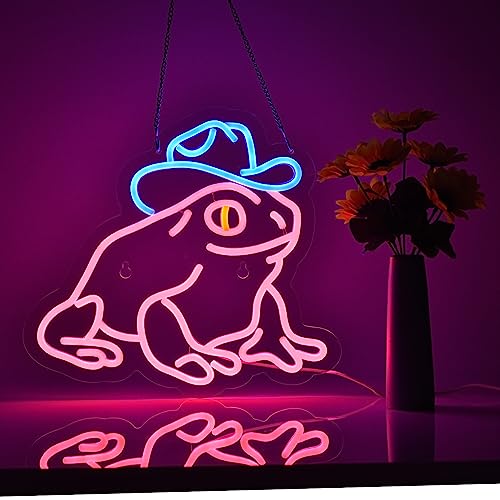 Neon Sign for Wall Décor Dimmable LED Frog Neon Signs USB Powered Neon Art Sign for Pub Store Man Cave Party(Pink+Blue)