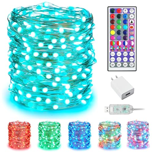 Minetom Upgraded Color Changing Fairy String Lights - 33 ft 100 LED 24 Colors USB Silver Wire Lights with Remote and Timer for DIY Bedroom Party Indoor Christmas Decoration, Adapter Included