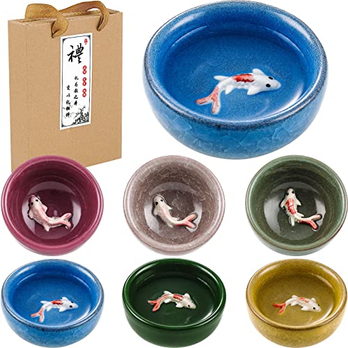 Skyley 6 Pieces Korean Soju Shot Glasses Sets Porcelain Cups Korean Ceramic Cups Tea Accessories Drinkware, Handcrafted Ceramic(Koi Fish Style)