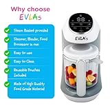 EVLA'S Baby Food Maker, Steamer, Blender, Baby Food Processor for Healthy Homemade Baby Food in Minutes, Touch Screen with 6 Reusable Food Pouches, Baby Registry Essential, White