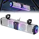 KEMIMOTO Midnight S60 26-inch UTV Sound Bar Waterproof IP66, 65Hz Deep Bass, Metal-Built, Synced Multicolor Lights, UTV Bluetooth Soundbar for UTV ATV Golf Cart Marine Boat fits 1"-2" Roll Bar