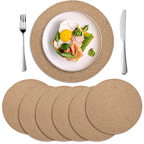 Round Jute Placemats, 13.8" Woven Braided Place Mats, Natural Farmhouse Table Placemats for Dinning Table