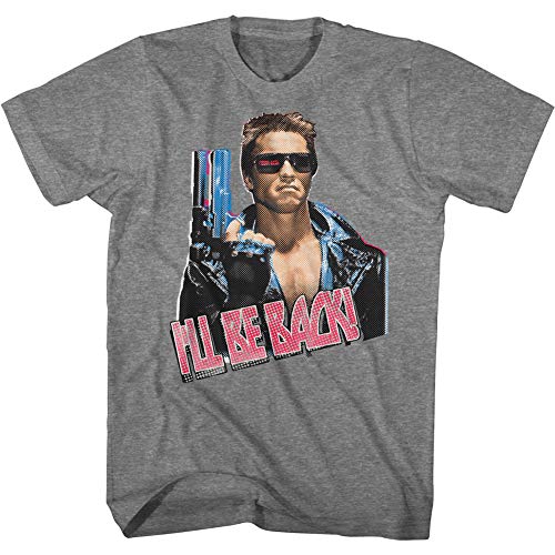 American Classics The Terminator 80s Movie I'll Be Back Adult Short Sleeve T-Shirt Graphic Tee Gray