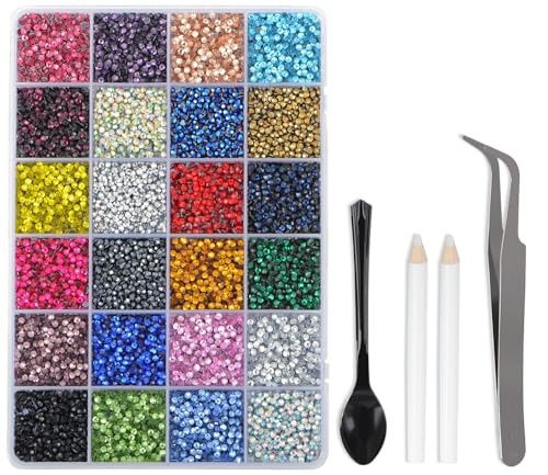 LPBeads Glass Hotfix Rhinestones Bulk SS10 14400pcs 24 Colors Hotfix Crystal Flatback Rhinestones for Crafts Clothes with Tweezers and Wax Pencil Kit