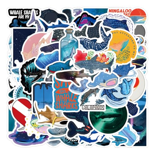 64pcs Whale Shark Aesthetics Cartoon Waterproof Vinyl Stickers for Boys Adults for Water Bottles Laptop Suitcase for Birthday Party Supplies Halloween Decoration Favors