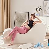 Iroomy Yoga Chaise Lounge Chair for Stretching Relaxation Exercise, Ergonomic S Curved Chaise Lounge, Full High-Density Foam Filled Yoga Chair for Indoor Living Room Bedroom Lounge, Beige-Easy Clean