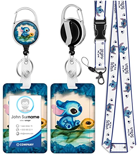 Akkya ID Badge Holder with Lanyard and Retractable Badge Reel Belt Clip, Cute Funny Cartoon Key Keychain Lanyards Clip On Badge Extender Vertical ID Sleeve for Women