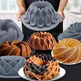 Tongjude 4 Pieces Silicone Fluted Cake Pans, 10 Cups Tube Baking Pan, Silicone Molds for Homemade Cake, Bread and Jello, BPA Free, Grey