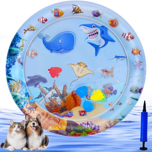 Water Sensory Play Mat for Cats, Thickened Inflatable Cat Water Play Mat, Interactive Cat Water Mat Toys for Bored Indoor Cats, Cat Splash Play Mat Pet Water Sensor Mat for Cats Fish Toy, TropicalFish