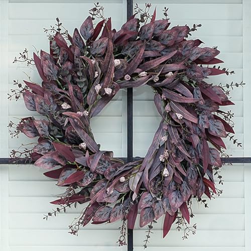 26'' Eucalyptus Wreath for Front Door - Autumn Large Artificial Eucalyptus Outdoor Wreath Fall Decorations for Porch, Window,Farmhouse,Home,Holiday,Hanging Decor (Fall Purple)