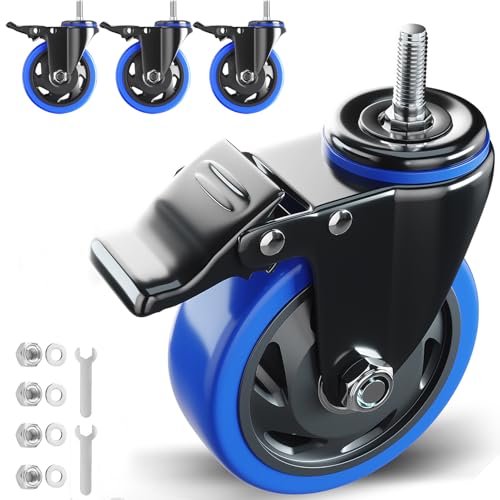 Stem Caster Wheels 5 inch Heavy Duty Threaded Stem Mount Casters Set of 4 with American Size UNC 1/2"-13 x 1 Swivel Industrial Castors with Safety Dual Locking Wheel for Furniture and Cart