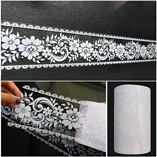 Floral Lace Wall Border Transparent Peel and Stick Wallpaper Mirror Glass Decor Tile Removable Waterproof Window Stickers - 10M