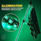 Xprite 4FT Green LED Spiral Whip Lights, Warning Safety Flexible Whips Pole Lighted Antenna w/U.S. Flag for Side by Side Buggy Dunes Off-Road UTV ATV Yamaha Polaris RZR Can-Am X3 4X4 Trophy Trucks