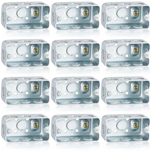 Copkim 12 Pcs Electrical Box Junction Box Galvanized Steel Metal Electrical Box, 1/2'' and 3/4'' Knockouts, Drawn Construction, Silver(4 x 2 Inch)