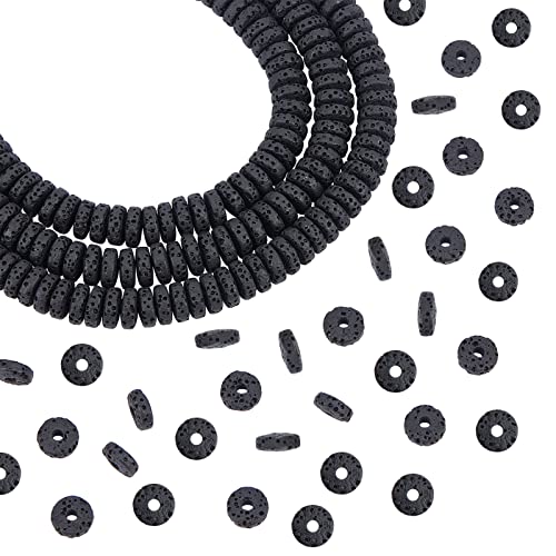 NBEADS 248 Pcs Black Natural Lava Beads, 8mm Flat Rock Stone Heishi Discs Beads, Volcanic Rock Gemstone Loose Beads for Jewelry Craft Essential Oil Bracelet