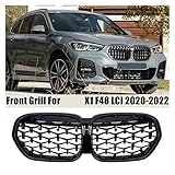 Front Bumper Kidney Grille Compatible For BMW X1 F48 LCI 2020 2021 2022 Diamond Star Style Sport Racing Grill Car Styling Replacement Parts(Silver)