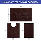 ACCUMTEK Striped Brown Bathroom Rug Set 3 Pieces Ultra Soft, Non Slip Chenille Toilet Mat, Absorbent Plush Shaggy Bath Mats for Bathroom, Bedroom, Kitchen