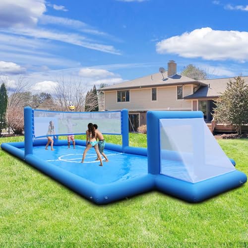 LVAOSTT 39x13x5.8FT Inflatable Volleyball Court & Soccer Field – 2-in-1 Water Sports Arena with Fast 800W Air Pump, Durable PVC Material – Backyard Inflatable Volleyball Pool for Kids & Adults