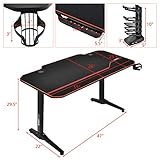 Tangkula 55 Inch Gaming Desk with Free Mouse Pad, T-Shaped Racing Computer Desk, E-Sport Gaming Workstation w/Carbon Fiber Surface, USB Gaming Handle Rack, Cup Holder & Headphone Hook (Black)