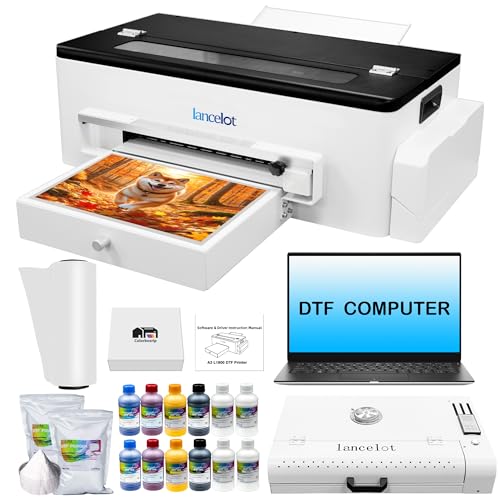 Lancelot A3 l1800 DTF Transfer Printer,DTF Printer Machine with Roll Feeder, White Ink Circulation and Easy Operation,DTF Printer Bundle for Dark and Light Clothing (Printer+Oven+Laptop+consumable)