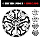 CROSS PIONEER 15 inch Hubcaps Set of 4 - Made in Taiwan - Universal Polished Black & Silver Wheel Covers - Fits Multiple Car Models Exterior Accessories for Car Enhance Your Car's Appearance