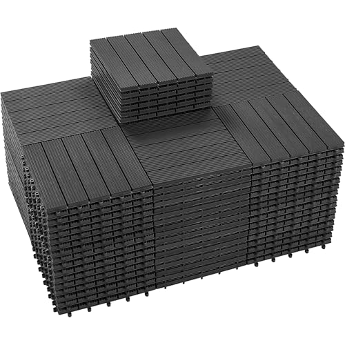 PrimeZone 108 PCS Plastic Interlocking Patio Deck Tiles - 12" x 12" Waterproof Indoor Outdoor Flooring, Patio Floor Decking for Balcony, Backyard, Garden & Poolside, All Weather Use, Dark Grey