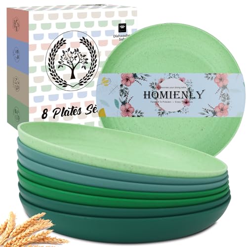 Homienly Dessert & Salad Set - Unbreakable Wheat Straw Plates, 8-10 inch, Reusable (Green Series)