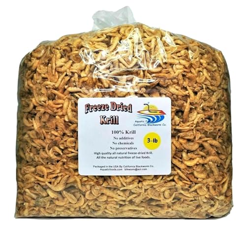 Aquatic Foods Inc. Freeze Dried Floating Arctic Krill - for Oscars, Arowana, Large Cichlids, Marine Fish, Koi, Pond Fish, Turtles, Reptiles. Krill Contains Natural Color Enhancing Astaxanthin. 3-lbs