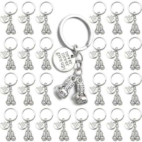 PHAETON 20PCS Never Give Up Boxing Keychain Boxing Gloves Charm Keyring Inspirational Gifts for Boxers Boxing Coach Boxing Keychain Fitness Gifts Boxer Fan GiftSport Lover