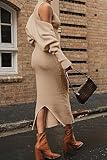 PRETTYGARDEN Womens Fall 2 Piece Outfits Bodycon Maxi Tank Pullover Sweater Dress And Long Sleeve Cropped Cardigan Knit Sets (Beige,Large)