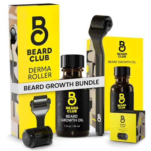 The Beard Club Derma Roller & Beard Growth Oil - Microneedling Roller with 540 Titanium Microneedles & Cedar, Sandalwood Beard Oil