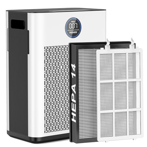 Air Purifier,FREHSDEW Air Purifiers for Home with H14 HEPA and Activated Carbon Filter, Removes 99.99% of Dust,Odors,Smoke,and Pet Hair Covers up to 2300 Sq.Ft, Quiet and Energy Efficient