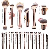 MAANGE 20 Pcs Makeup Brushes with Gift Box, Double-End Multi-functional Makeup Brushes for Blending Liquid Powder Concealer Cream Blush Buffe,CoffeeBrown