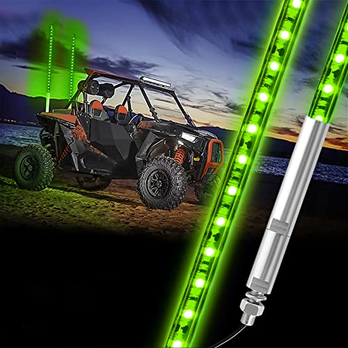 BESTZHEYU 2PCS 0.9M Green LED Whip Light for ATV UTV 3FT LED Whip Light Antenna Whips for RZR Polaris Off-Road Sand Dune Buggy 4x4