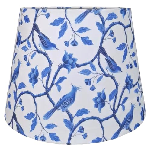 Tristan Home Bird and Floral Pattern Velvet Lamp Shade, Cone Shape, Blue and White (10"-Top Width, 14"-Bottom Width, 10"-Height)