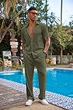 COOFANDY Mens Sets 2 Piece Outfits Fashion Button Up Loose Shirt Elastic Waist Pants Suit