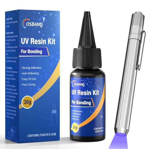 UV Resin Kit with Light, Curing & Bonding in Seconds, 30g/1oz Transparent UV Glue with UV Flashlight for Plastic, Resin, Acrylic, Glass Bonding & Repairing