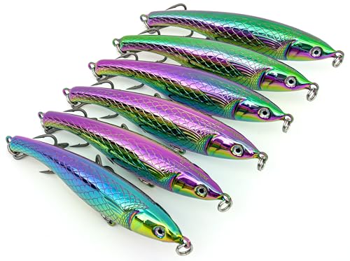 Xubbwov 1 pcs Offshore High Speed Trolling Lure Saltwater Sinking Pencil Lure 7 inch Stickbait with 4X Strong Treble Hooks (Rattling, 4 oz)