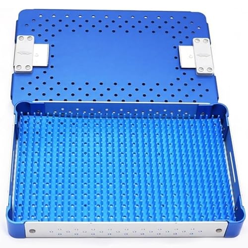 ARTUNV Medical Instrument Tray, Sterilization Box Case Aluminum Sterilization Tray with Silicone Pad Surgical Instrument Sterilization Box(Size:24 * 17.5 * 8cm,Color:Blue)