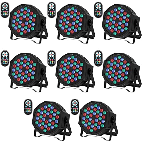 JAJALUYA LED Par Lights 36 LED Stage Lights 7 Modes RGB DJ Lights with Sound Activated Remote and DMX Control DJ Uplighting for Birthday Party Events Wedding Christmas Stage Lighting (8 Packs)