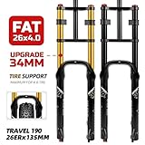 HIMALO 26 Inch Bike Suspension Fork 4.0'' Tire Fat Fork Straight Double Shoulder Downhill Bike Air Fork Travel 160mm Rebound Adjustable Manual Lock