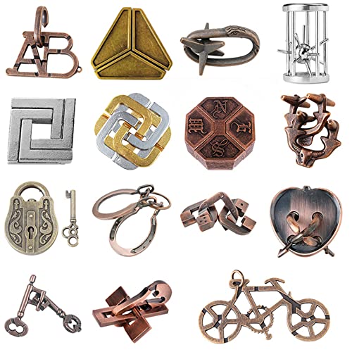 Joyeee 15 Pcs Brain Teaser Metal Wire Puzzles, Mind IQ Test Unlock Toy, Interlock Challenge Puzzle Game Educational Toy Gift for Boys Girls Teens Adults, #A