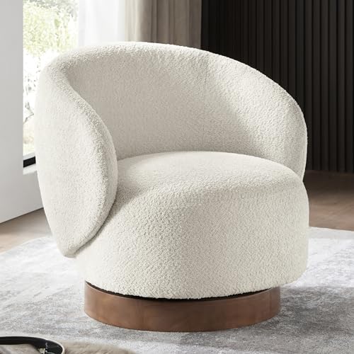 KISLOT Swivel Accent Chair Round Barrel Armchair Upholstered Performance Fabric for Living Room Bedroom Waitingroom,1 PCS,Cream
